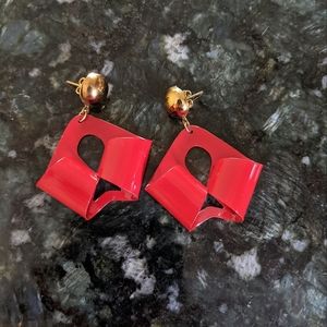 Vtg Metal Red Earrings